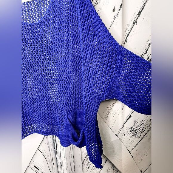 Tina Stephens Made in Italy Boatneck Sweater Top Open Weave Blue OS - Picture 3 of 6